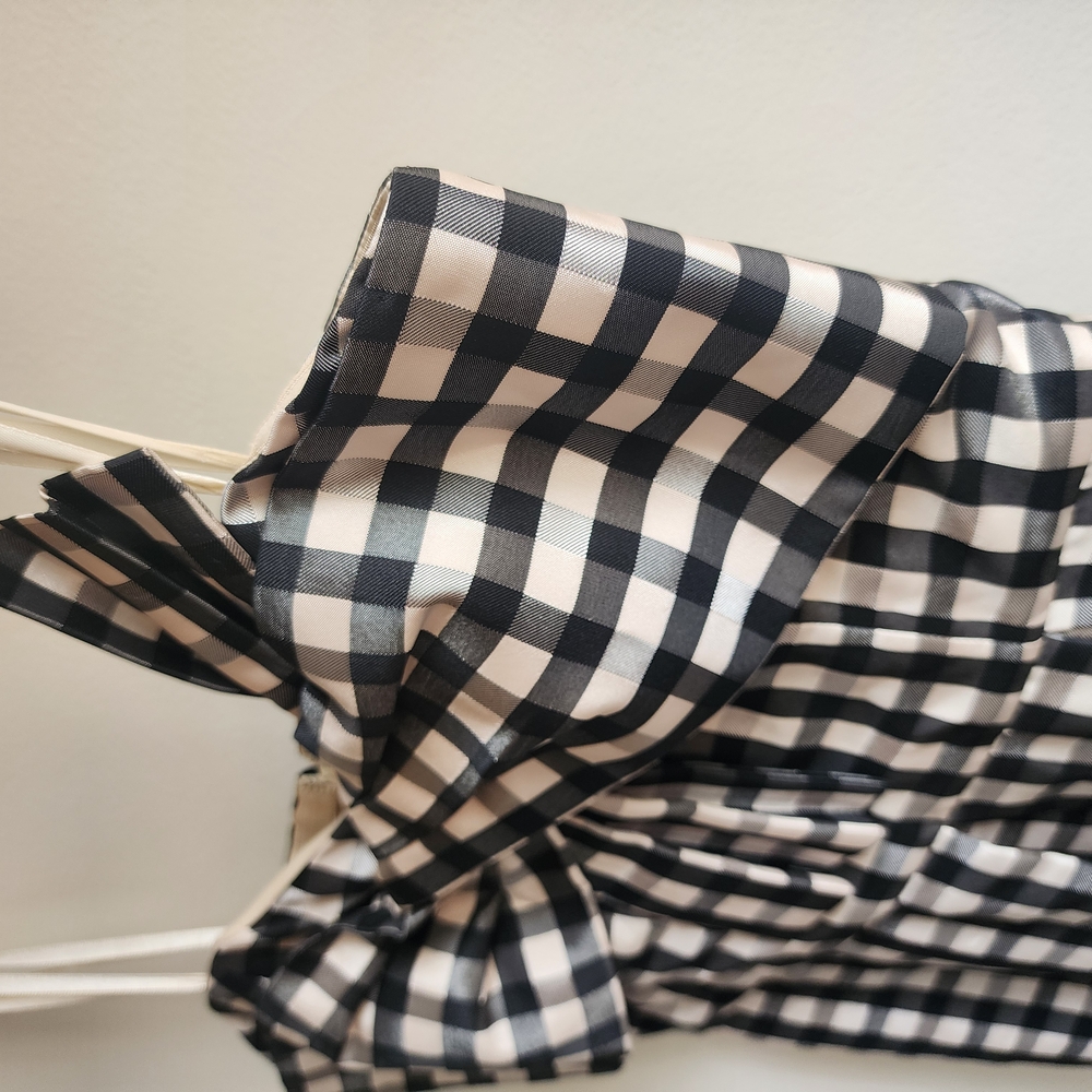 Classic Designer Black & White Gingham Taffeta Dress 1901 Midi Bow Bust Detail 4 - Picture 7 of 11